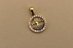Zlatá prívesok - Strom života - Zirkóny a ruthenium - Žlté zlato - 14k