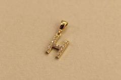 Prívesok - písmeno H - číre zirkóny - žlté zlato - 14K