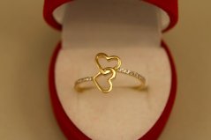 Prsteň- dve srdcia- číre zirkóny- žlté zlato- 14 karátov