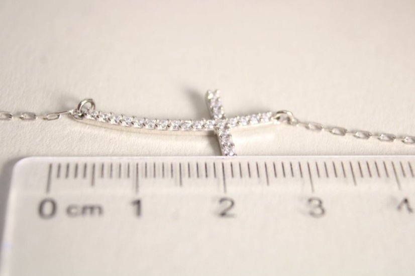 Náramok - biele zlato-krížik-číre zirkóny-14 karátov