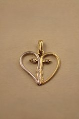 Prívesok- srdce- dve tváre- zirkón- viacfarewbné zlato- 14 karátov