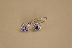 Náušnice - srdiečka - modrý zirkón - brizúra - biele zlato - 14K