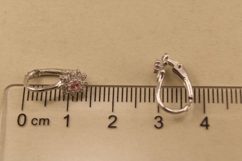 Náušnice-kvietky- farebné zirkóny- patent- biele zlato-14K