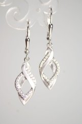 Strieborné náušnice v tvare kvapky so zirkónmi, rhodium, klasické zapínanie, 2,05 g, 925/1000