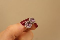 Naušnice- ametyst- číre zirkóny- puzetky- rhódiované striebro