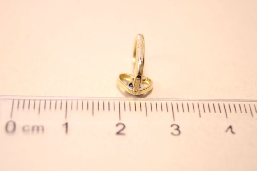 Náušnice- srdiečko- modrý zirkón- patent- žlté zlato- 14 karátov