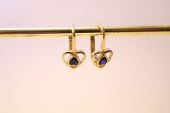 Náušnice- srdiečko- modrý zirkón- patent- žlté zlato- 14 karátov