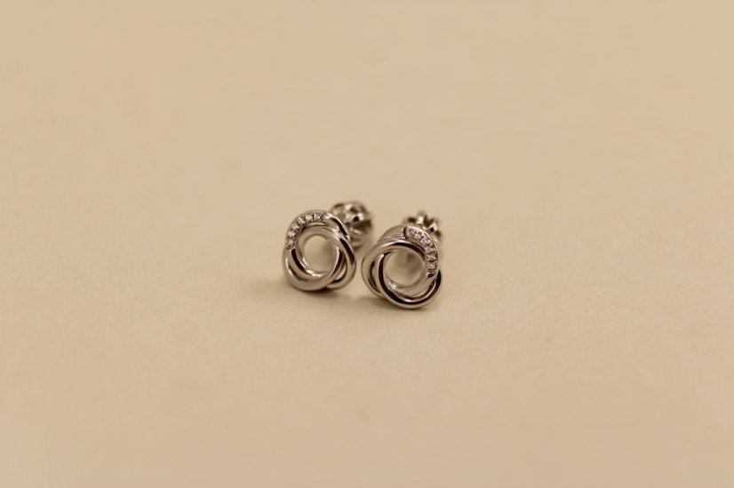 Zlaté náušnice - diamanty 0,02 ct -  G-H/Si - biele zlato - šrúbky - 14K