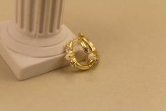 Náušnice - kruhy - biely opál - číre zirkóny - zacvakávacie - pozlátené striebro