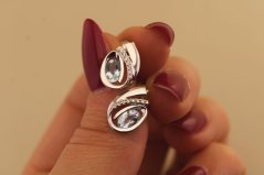 Náušnice-Topás- číre zirkóny-rhodium-striebro