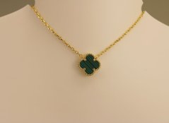 Celebritka - ďatelinka - zelený malachit - pozlátené striebro