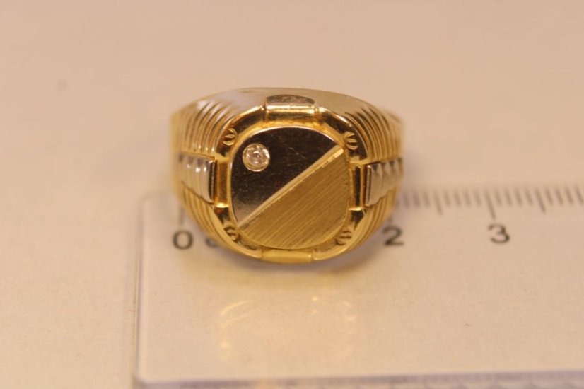 Prsteň pre pánov-zdobený-viacfarebné zlato-číry zirkón-14 karátov