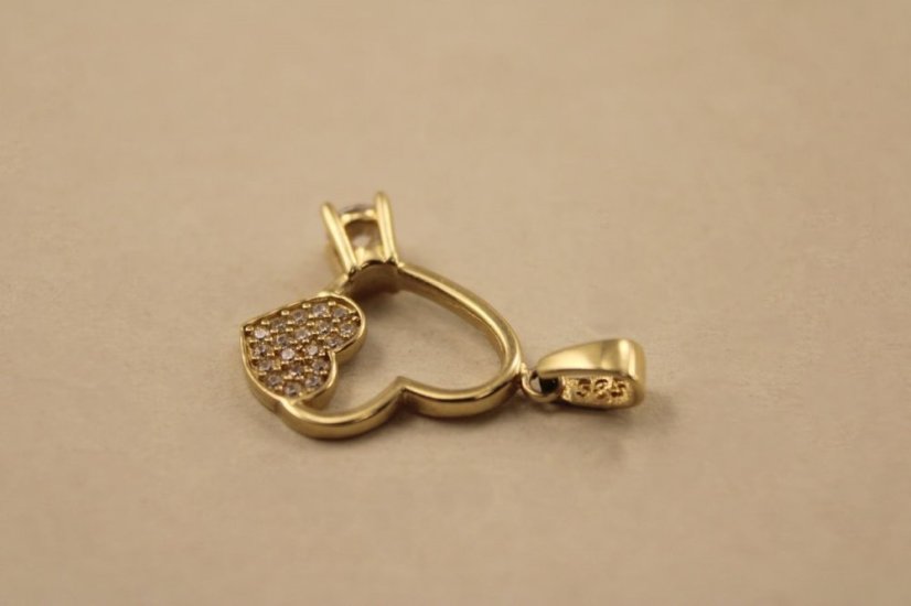 Prívesok- srdiečko- číre zirkóny- žlté zlato- 14 karátov