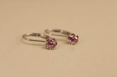 Náušnice- ružový zirkón- patenty- rhódiované striebro