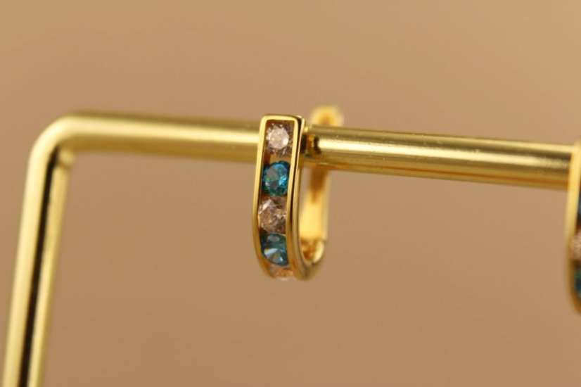 Zlaté dámske náušnice - Francúzke zapínanie - Zirkóny - 14k - Žlté zlato