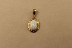 Prívesok-biely-syntetický opál-žlté zlato-14 karátov