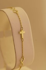 Zlatý náramok - Nekonečno a kríž - 14k - Žlté zlato