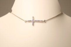 Zlatá celebritka s vodorovným krížikom s čírymi zirkónmi, biele zlato, 45 cm, 1,77 g, 14 karátov 585/1000