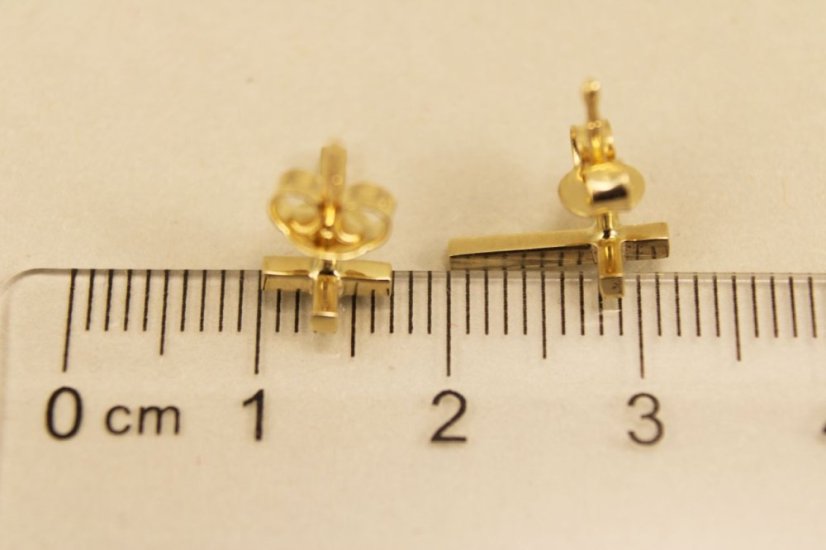 Náušnice- kríž- číry zirkón- napichovačky- žlté zlato- 14 karátov