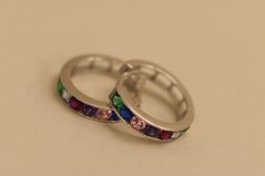 Náušnice- kruhy- farebné zirkóny- zacvakávacie- biele zlato- 14K