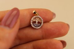 Zlatá prívesok - Strom života - Zirkóny a ruthenium - Žlté zlato - 14k