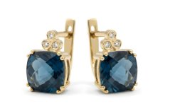 Zlaté náušnice-topás-diamanty 0,045 ct G-H/SI-žlté zlato-francúzsky patent-14K