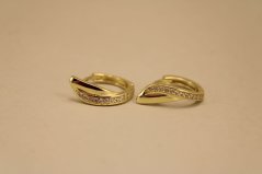 Náušnice - zvlenené kruhy - číre zirkóny - pozlátené striebro