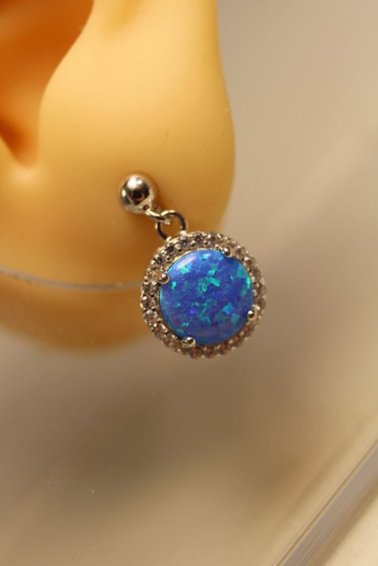 Náušnice- visiace-modrý opál-číre zirkóny-puzetky-striebro