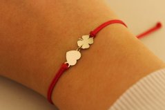 Šnúrkový náramok - Srdce a štvorlístok - Žlté zlato - 14k