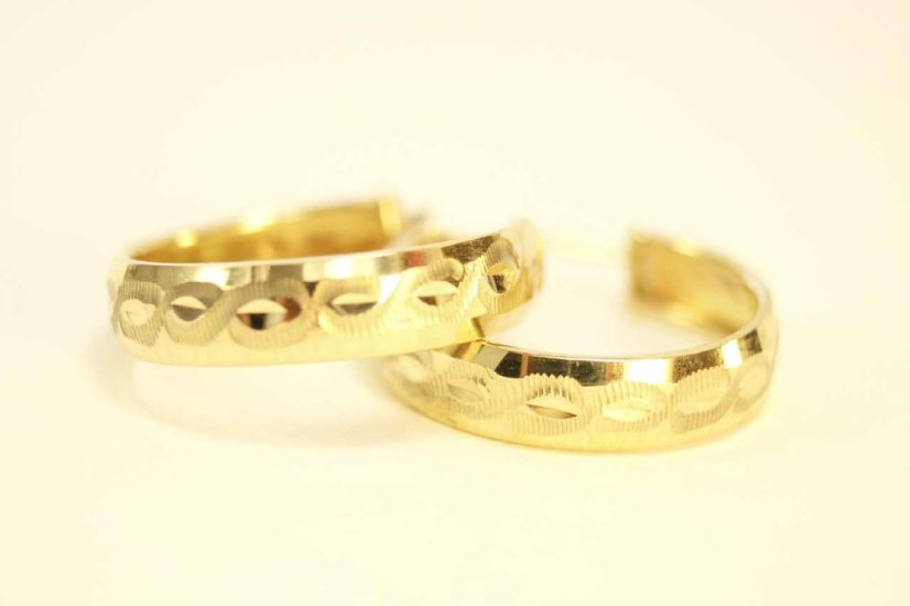 Náušnice gravírované kruhy, žlté zlato, 2,43g, 14k 585/1000