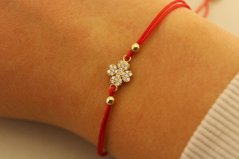 Šnúrkový náramok - Zirkónový štvorlístok - Žlté zlato - 14k