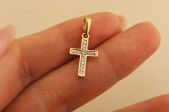 Prívesok- krížik- diamanty- žlté zlato- 14 karátov