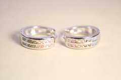 Strieborné náušnice kruhy s farebnými zirkóny, rhodium, zacvakávacie, 2,92 g, 925/1000