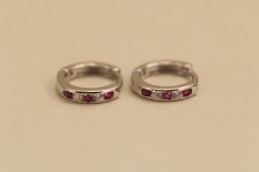 Náušnice - kruhy - rúžové a číre zirkóny- zacvakávacie - rhodium - striebro