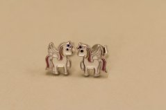 Náušnice- jednorožec- farebný smalt- puzetky- rhódiované striebro