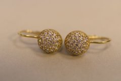 Naušnice-žlté zlato-číre kamienky-patent- 14 karátov