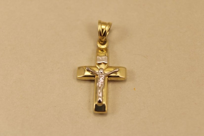 Zlatý prívesom kríž, kombinácia žlté a biele zlato, 1,04g 14k 585/1000