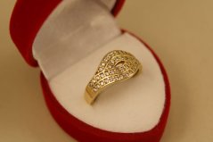 Prsteň - číre zirkóny - vlnitý dizajn - žlté zlato - 14 karátov