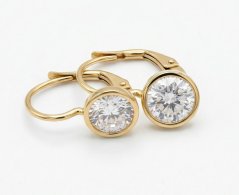 Náušnice - číre zirkóny - patent - žlté zlato - 14K