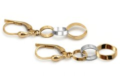 Visiace zlaté náušnice - patent - viacfarebné zlato - 14K