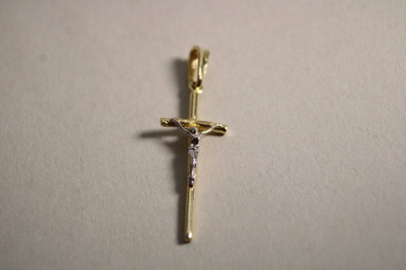 Zlatý prívesok - kríž s telom Ježiša, viacfarebné zlato, 1,04 g, 14K 585/1000
