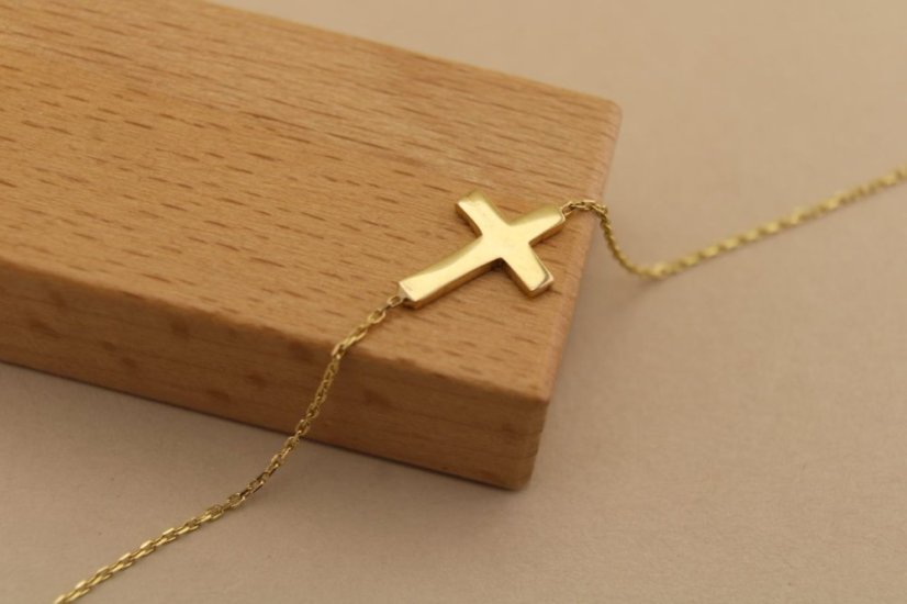 Zlatý náramok - Hladký krížik - 14k - Žlté zlato