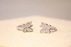 Náušnice motýľ strieborné kruhy s brúsenými zirkónmi, rhodium, zacvakávacie zapínanie, 2,71 g, 925/1000