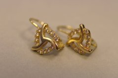 Náušnice-žlté zlato-číre zirkóny-patent-14 karátov