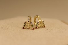 Náušnice so zirkónmi - krúžky - motýľ - pozlátené striebro