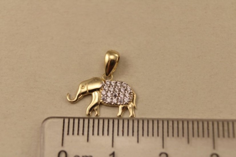 Prívesok- sloník- číre zirkóny- viacfarebné zlato- 14 karátov