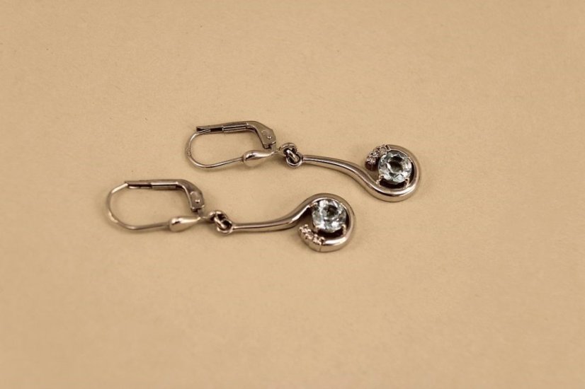 Náušnice - Topás - číre zirkóny - biele zlato - 14 karátov