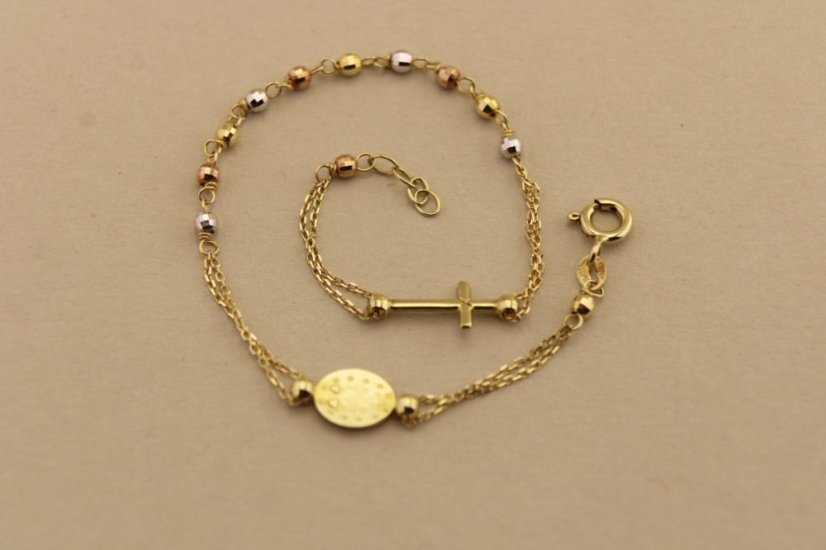 Zlatý náramok - Ruženec - 14k - Kombinované zlato