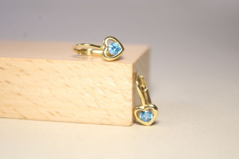 Detské náušnice-modrý zirkón-žlté zlato-patent-14 karátov