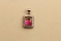 Prívesok - rúžovo-žltý zirkón - číre kamienky - rhodium - striebro